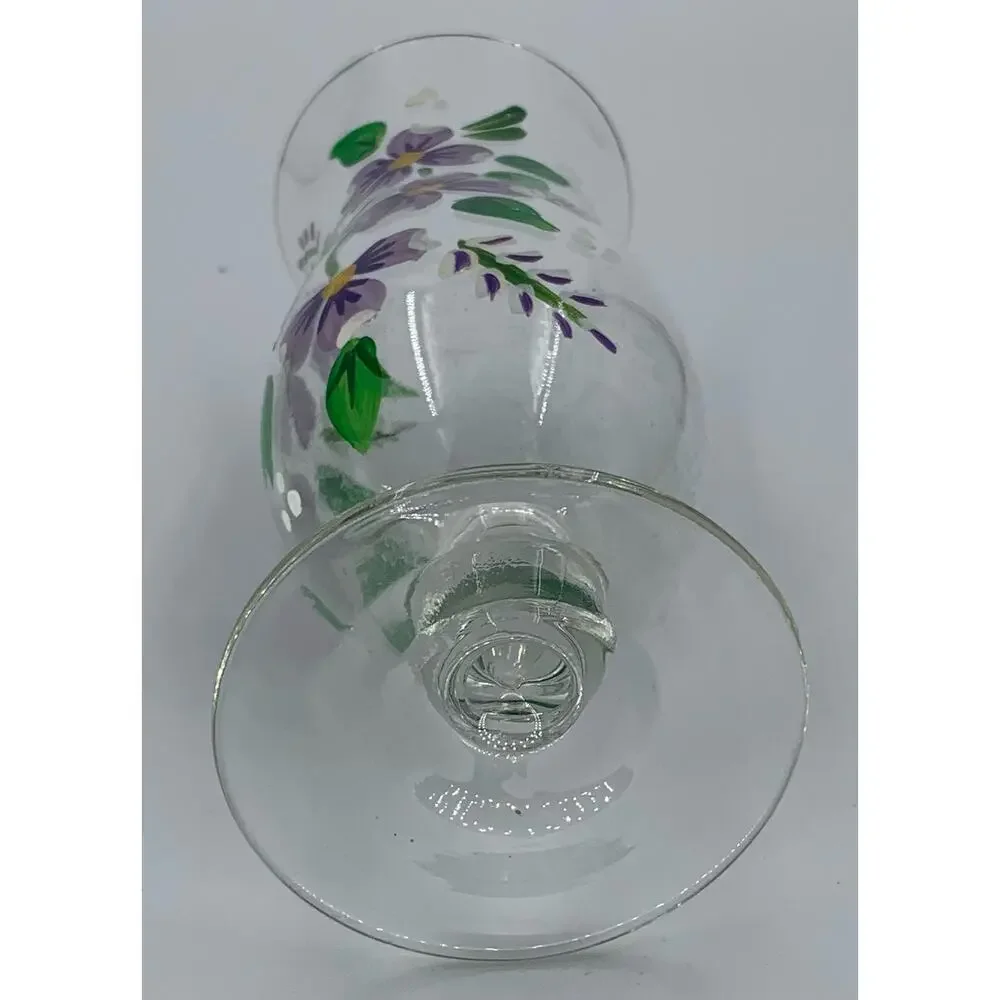 Hand Painted Flower Vase Clear Glass Bud Purple  8